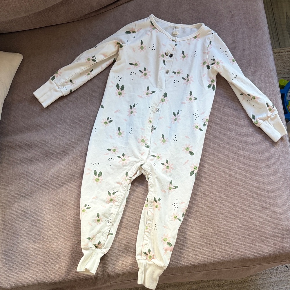 Carter's Cream Floral Footed One-Piece - Pink & Green Accents